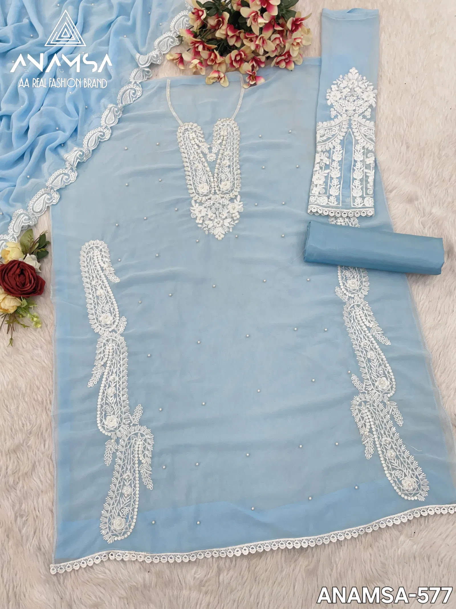 Anamsa 577 Faux Georgette Embroidery Pakistani Suit Suppliers In India